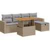 Image de vidaXL - 6-delige - Loungeset - met - kussens - poly - rattan - acacia - beige