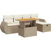 Image de vidaXL - 6-delige - Loungeset - met - kussens - poly - rattan - acacia - beige