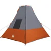 Image de vidaXL - Tipi - Tent - met - dak - Grijs - en - Oranje - 383 - x - 338 - x - 217 - cm - taft
