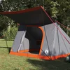 Image de vidaXL - Camping - Tent - met - dak - Grijs - en - Oranje - 223 - x - 163 - x - 130 - cm - taft