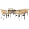Image de vidaXL - 5-delige - Tuinset - met - kussens - poly - rattan - glas - bruin