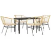 Image de vidaXL - 5-delige - Tuinset - met - kussens - poly - rattan - glas - bruin