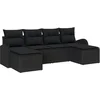 Image de vidaXL - Tuinbank - Set - met - kussen - 6 - pcs - Zwart - Poly - Riet