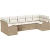 Image de vidaXL - Tuinbank - Set - met - kussen - 7 - pcs - Beige - Poly - Riet