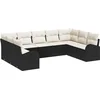 Image de vidaXL - Bankstel - met - kussen - 9 - pcs - Zwart - Poly - Riet