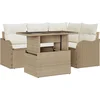 Image de vidaXL - Buiten - Eettafel - Set - met - kussen - 5 - pcs - Beige - Poly - rattan