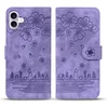 Image de BookCover Hoes Etui geschikt voor Apple iPhone 17 - Paars - Bloemen Kat - Reliëf