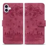 Image de BookCover Hoes Etui geschikt voor Apple iPhone 17 - Rood - Bloemen Kat - Reliëf