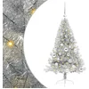 Image de vidaXL - Kunststof - Voorverlichte - Kerstboom - met - 150 - LED - Zilver - 120 - cm - PET