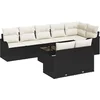 Image de vidaXL - Tuinbank - Set - met - kussen - 9 - pcs - Zwart - en - wit - Poly - rattan