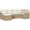 Image de vidaXL - Tuinbank - Set - met - kussen - 6 - pcs - Beige - en - wit - Poly - rattan