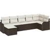 Image de vidaXL - Tuinbank - Set - met - kussen - 7 - pcs - Bruin - en - wit - Poly - rattan