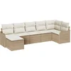 Image de vidaXL - Tuinbank - Set - met - kussen - 7 - pcs - Beige - en - wit - Poly - rattan