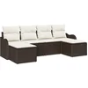 Image de vidaXL - Tuinbank - Set - met - kussen - 6 - pcs - Bruin - en - wit - Poly - rattan