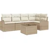 Image de vidaXL - Tuinbank - Set - met - kussen - 6 - pcs - Beige - en - Wit - poly - rattan