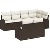 Image de vidaXL - Tuinbank - Set - met - kussen - 7 - pcs - Bruin - en - wit - poly - rattan