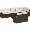 Image de vidaXL - Tuinbank - Set - met - kussen - 9 - pcs - Bruin - en - wit - poly - rattan