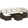 Image de vidaXL - Bankstel - met - kussen - met - opslag - 7 - pcs - Bruin - en - wit - poly - rattan