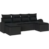 Image de vidaXL - Bankstel - met - kussen - met - opslag - 6 - pcs - Zwart - poly - rattan