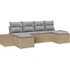 Image de vidaXL - Tuinbank - Set - met - kussen - 4 - pcs - Beige - en - Lichtgrijs - poly - rattan