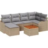 Image de vidaXL - Tuinbank - Set - met - opslag - 7 - pcs - Beige - en - Lichtgrijs - poly - rattan