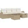 Image de vidaXL - Tuinbank - Set - met - kussen - met - opslag - 6 - pcs - Beige - Poly - rattan