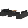 Image de vidaXL - Tuinbank - Set - met - kussen - 9 - pcs - Zwart - Poly - rattan