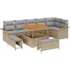 Image de vidaXL - Tuinbank - Set - met - kussen - 9 - pcs - Beige - poly - rattan