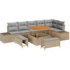 Image de vidaXL - Tuinbank - Set - met - kussen - 9 - pcs - Beige - poly - rattan