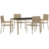 Image de vidaXL - Tuin - Eettafel - Set - 5 - pcs - Beige - poly - rattan