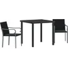 Image de vidaXL - Tuin - Eettafel - Set - 3 - pcs - Zwart - en - Grijs - PE - Riet