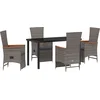 Image de vidaXL - Tuin - Eettafel - Set - met - kussen - 5 - pcs - Grijs - poly - rattan