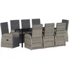 Image de vidaXL - Tuin - Eettafel - Set - met - kussen - 9 - pcs - Grijs - poly - rattan