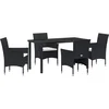 Image de vidaXL - Tuin - Eettafel - Set - met - kussen - 5 - pcs - Zwart - poly - rattan