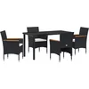 Image de vidaXL - Tuin - Eettafel - Set - met - kussen - 5 - pcs - Zwart - poly - rattan