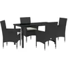 Image de vidaXL - Tuin - Eettafel - Set - met - kussen - 5 - pcs - Zwart - poly - rattan