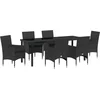 Image de vidaXL - Tuin - Eettafel - Set - met - kussen - 7 - pcs - Zwart - poly - rattan