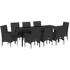 Image de vidaXL - Tuin - Eettafel - Set - met - kussen - 9 - pcs - Zwart - poly - rattan