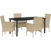 Image de vidaXL - Tuin - Eettafel - Set - met - kussen - 5 - pcs - Beige - poly - rattan