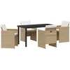 Image de vidaXL - Tuin - Eettafel - Set - met - kussen - 5 - pcs - Beige - poly - rattan