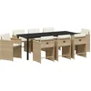 Image de vidaXL - Tuin - Eettafel - Set - met - kussen - 9 - pcs - Beige - poly - rattan