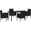 Image de vidaXL - Tuin - Eettafel - Set - met - kussen - 5 - pcs - Zwart - poly - rattan