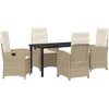 Image de vidaXL - Tuin - Eettafel - Set - met - kussen - 5 - pcs - Beige - poly - rattan