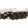 Image de vidaXL - Tuin - Eettafel - Set - met - kussen - 9 - pcs - Bruin - poly - rattan