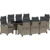 Image de vidaXL - Tuin - Eettafel - Set - met - kussen - 9 - pcs - Grijs - poly - rattan
