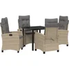 Image de vidaXL - Tuin - Eettafel - Set - met - kussen - 5 - pcs - Beige - poly - rattan