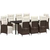 Image de vidaXL - Tuin - Eettafel - Set - met - kussen - 9 - pcs - Bruin - poly - rattan