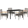 Image de vidaXL - Tuin - Eettafel - Set - met - kussen - 5 - pcs - Grijs - en - Zwart - Rattan