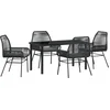 Image de vidaXL - Tuin - Eettafel - Set - met - kussen - 5 - pcs - Zwart - poly - rattan
