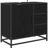 Image de vidaXL - Badkamerkast - met - lade - Zwart - Eiken - 65 - x - 33 - x - 60 - cm - Bewerkt - hout